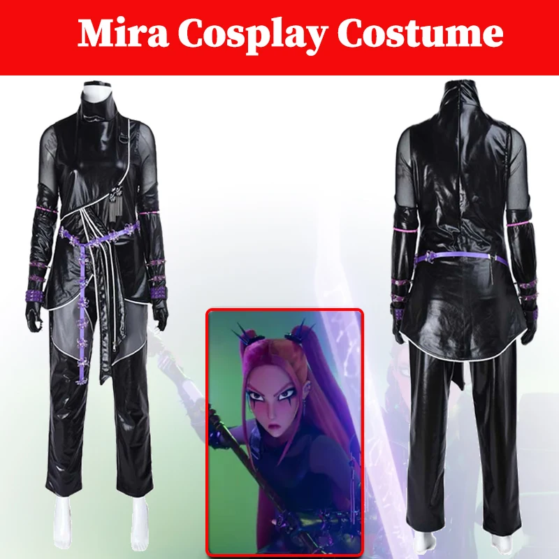 

Mira Black Uniform KPop Demon Hunter Cosplay Costume Battle Uniform Adult Girls Disguise Gloves Tops Pants Halloween Party Suit
