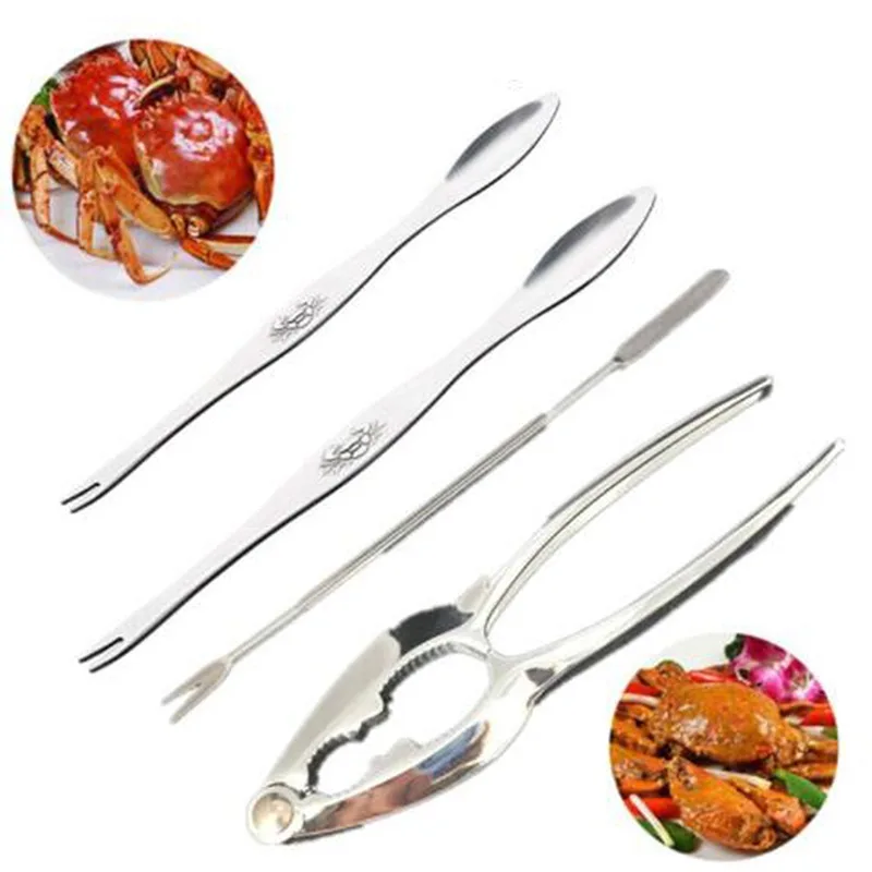 Seafood Tool Set Crab Shrimp Fruit Pliers Fork Spoon Set Nut Walnut Lobster Crab Cracker Tools Kitchen Accessories 4Pcs