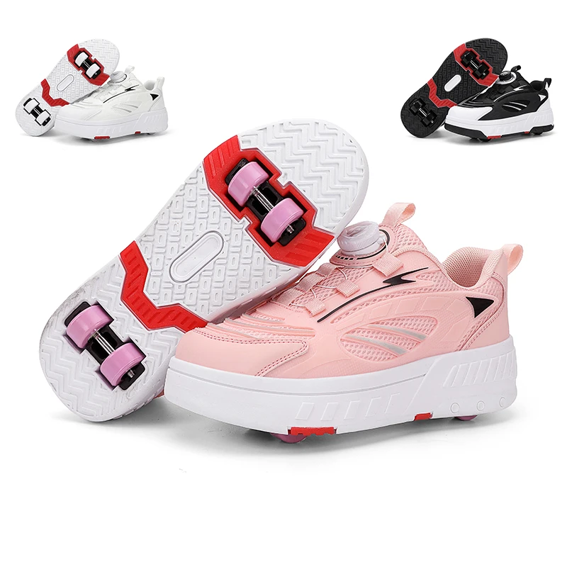 

Hot Sale Children Roller Skates Shoe Fashion Boys Girls Swivel Buckle Four Wheels Shoe Outdoor Cool Street Sport Casual Sneakers