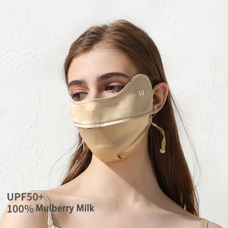 Máscara de Seda Mulberry para Mulheres, Sombrinha Verão, Resistente UV, Cachecol Rosto, Proteção para Olhos, Sol Facial, Canto