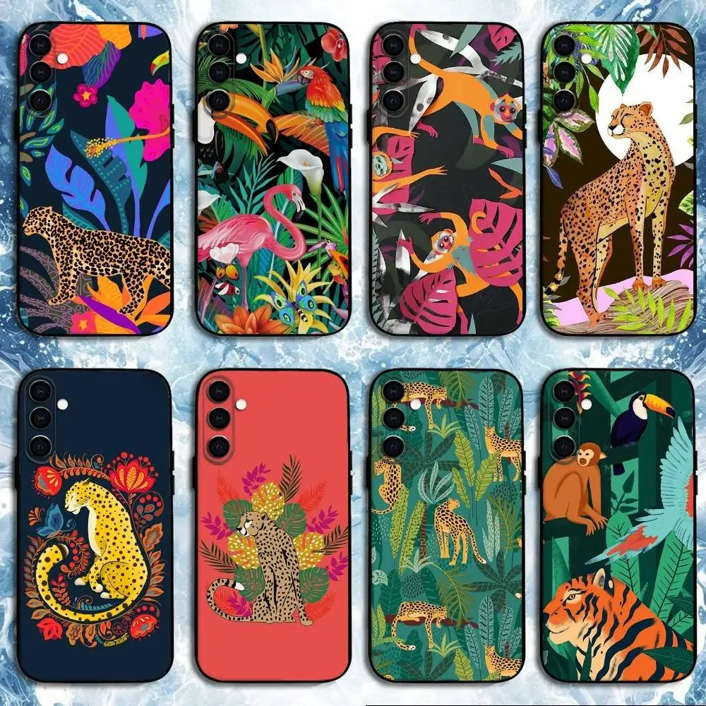 

Tropical Jungle Print Animals Phone Case For Samsung Galaxy A73,A72,A71,A70,A53,A52,A51,Others Soft Black Shell