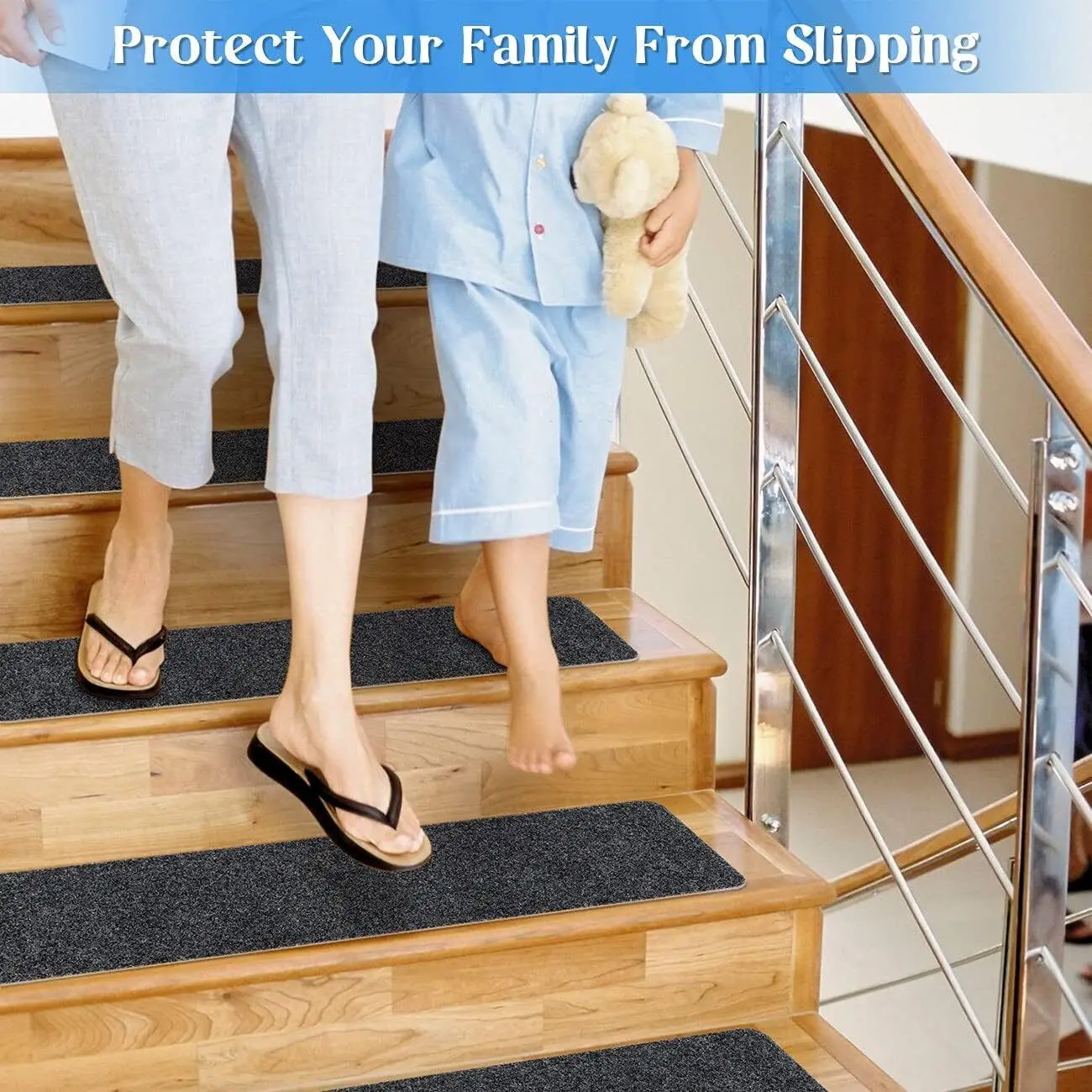 Soft Stair Stepping Mat Self-Adhesive Non-Slip Solid Wood Stair Rug for Home Safety Absorption Stair Protector Carpet Decoration