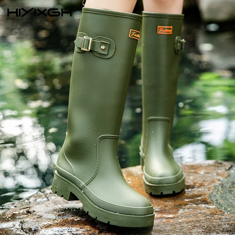 Fashion Ladies High Top Waterproof Rain Boots Non-slip Wear-resistant Rubber Boots Outdoor Long Tube Rain Shoes For Women