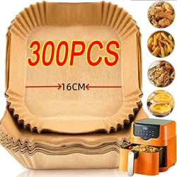 300PCS Air Fryer Disposable Paper Square Round Baking Paper Barbecue Plate NonStick Mat Kitchen Oven Oil Absorbing Paper Tool