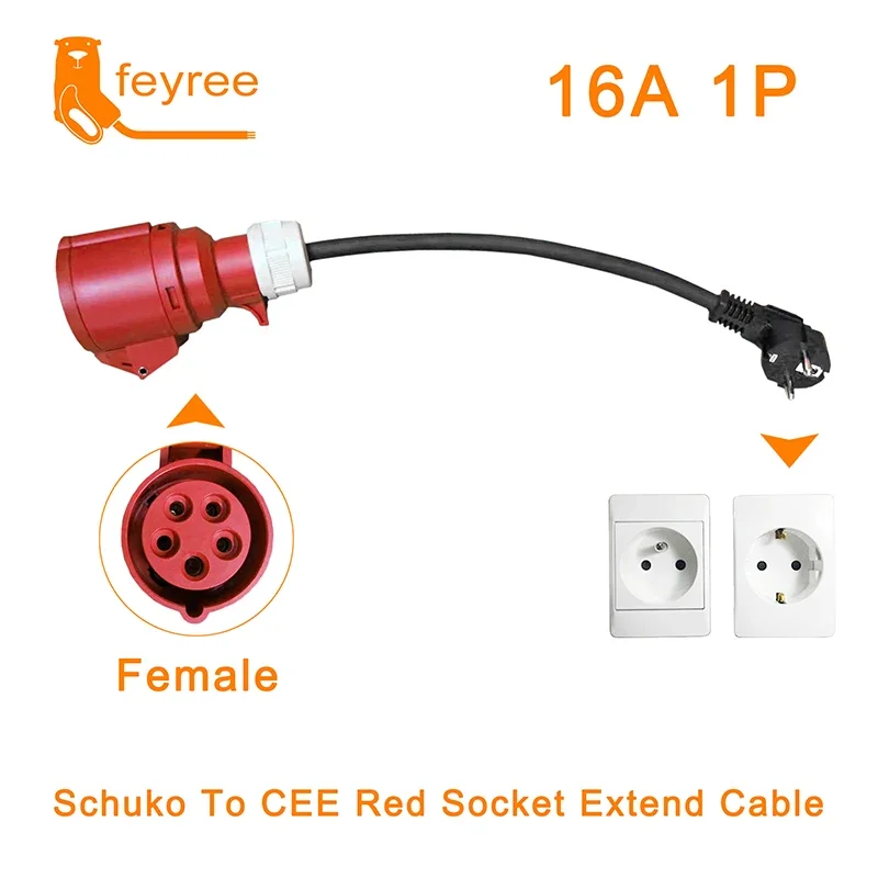 

Feyree EV зарядное устройство Schuko Plug to CEE Red Power Female Plug 5 Pins Socket Adapter Connect with 16A 3-фазное 11KW портативное зарядное устройство