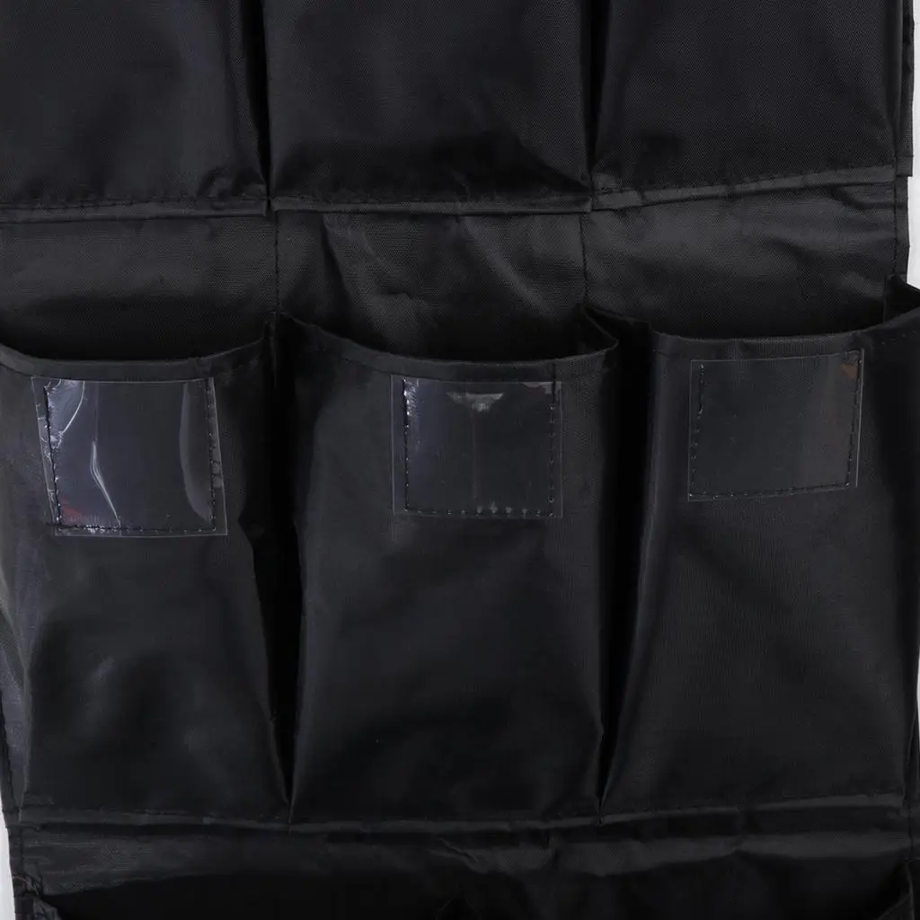 Black Oxford Cloth Trash Caddy Bag for Janitorial Cart Housekeeping Trolley Organizer with Multiple Pocket Cleaning Tool Storage