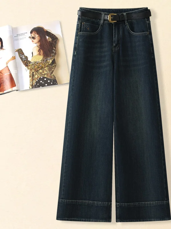 

Ретро-джинсы с высокой талией, широкими штанинами и прямым кроем для женщин, осенне-зимняя новинка, свободные универсальные повседневные джинсы