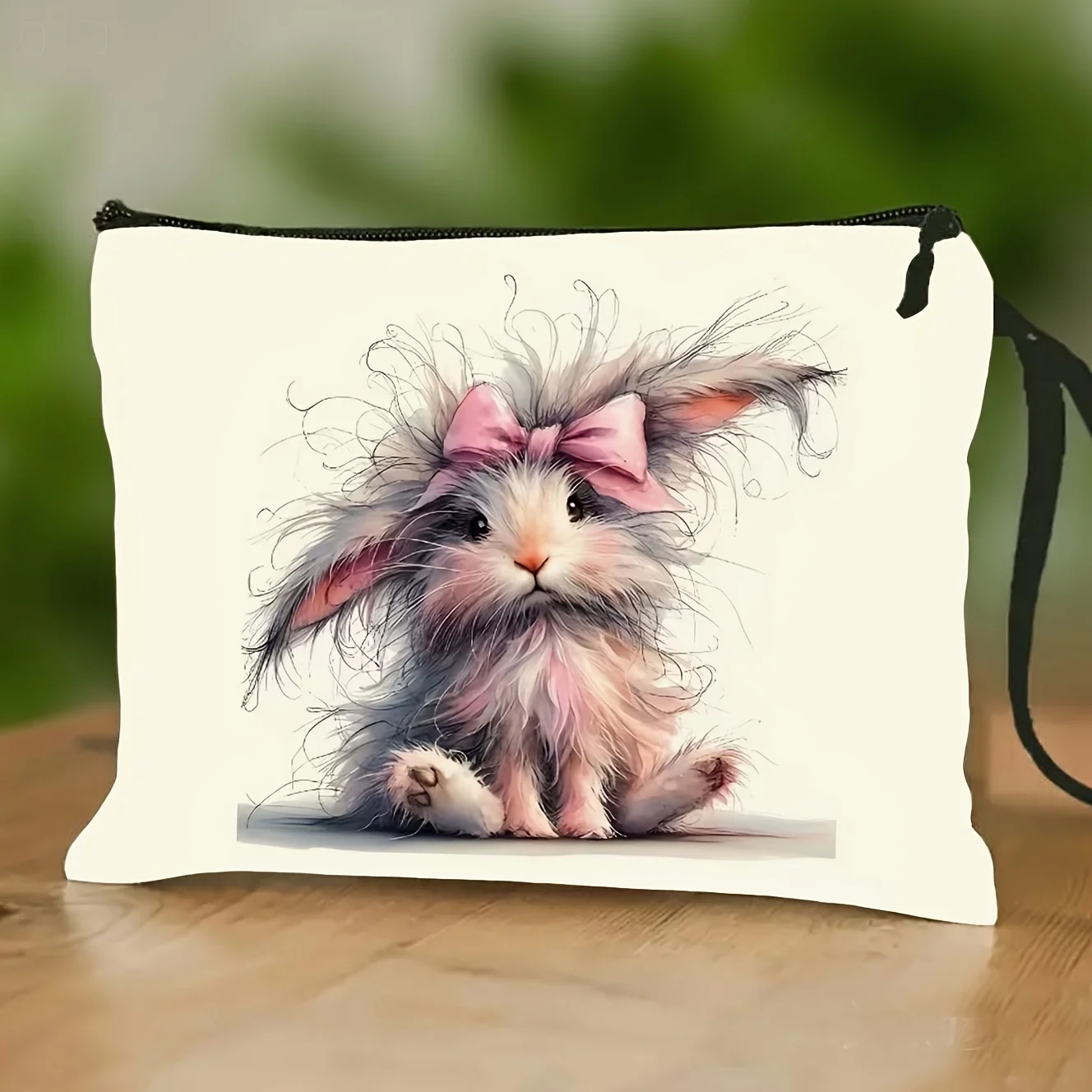 

Cute Rabbit Makeup Pouch and Toiletry Bag with Pink Bow Student Stationery Zipper Pouch Pencil Case for Women Travel Gifs