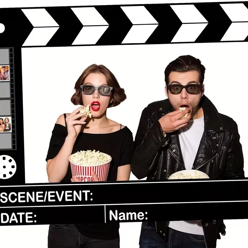 Filmklapper-Fotobox-Rahmen, Filmstreifen-Hintergrundbanner für Hollywood-Themenparty, Filmabend, Kino-Geburtstagsdekoration