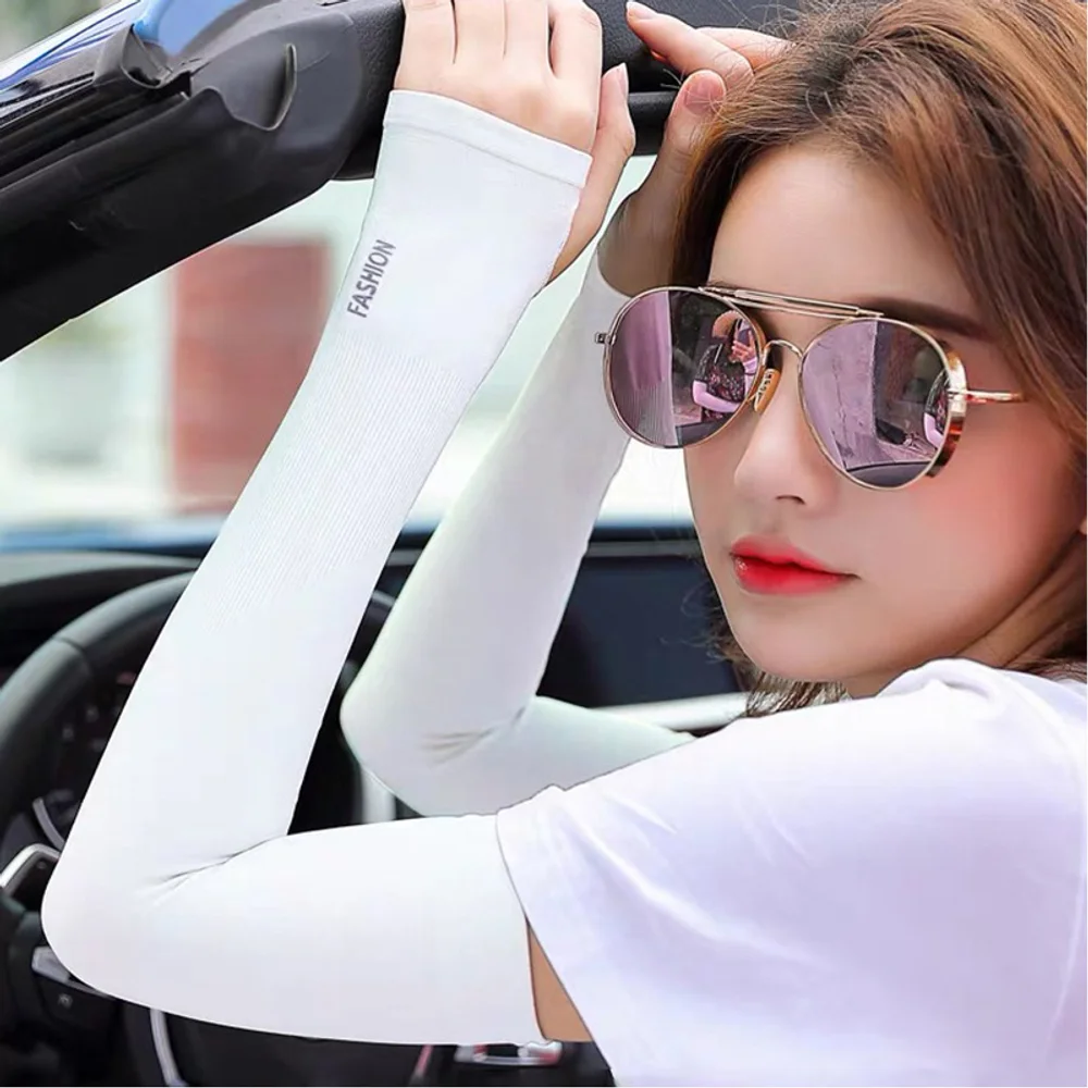 مجموعة أكمام ثلجية واقية من الشمس للصيف الحار لعام 2025 للنساء والرجال، واقي ذراع القيادة من الحرير الجليدي المقاوم للأشعة فوق البنفسجية، قفازات ظلة رفيعة