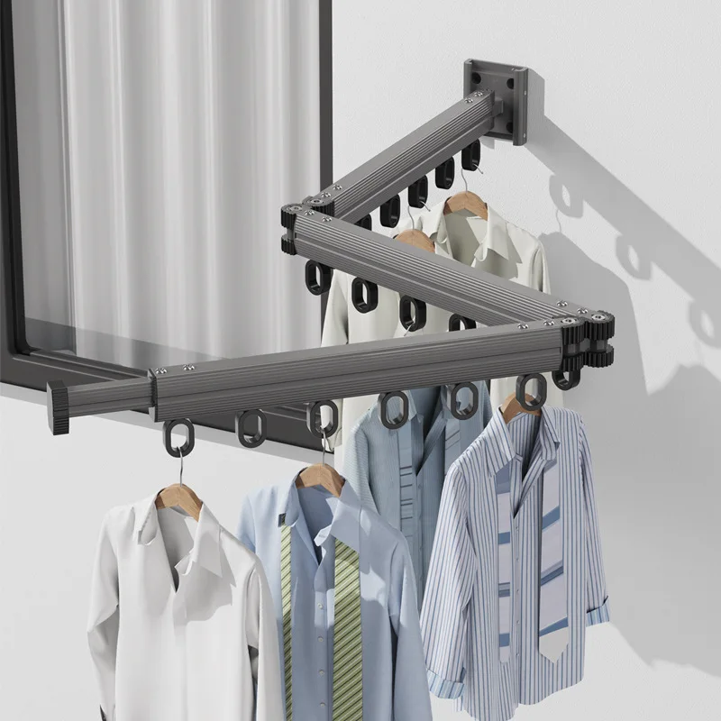 Folding Drying Rack for Balcony, Telescopic Drying Rod, Aluminum Alloy, Hanging Hole, Household, Simple