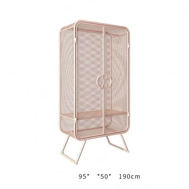 Modern Simple Light Luxury Open Wrought Iron Metal Wardrobe Installation Free Nordic Bedroom Clothing Storage Cabinet