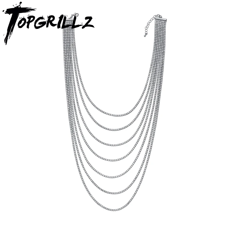 TOPGRILLZ 2.5mm 5/7 Rows CZ Stone Bing Iced Out Tennis Link Chain Chokers Necklaces for Men Women Unisex Hip Hop Rapper Jewelry