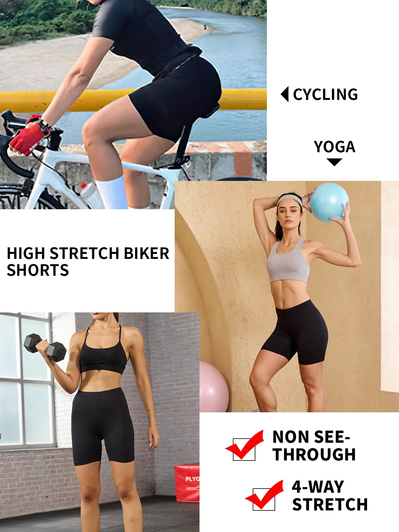 5 Pack Women's Super Soft Biker Shorts High Stretchy No See Through Workout Running Yoga Athletic 6"Inseam Push Up Gym Fitness