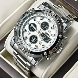 Skmei Mens Full Steel Strap Quartz Wristwatch  3 Time Back Light Display Digital Watches Countdown Clock Relogio Masculino