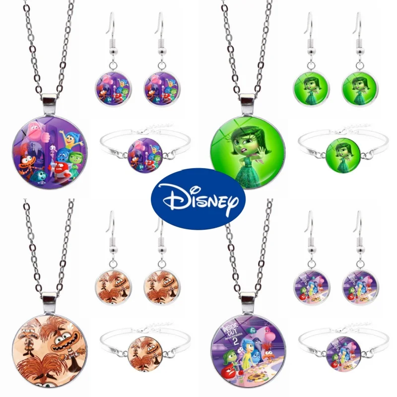 

3pcs/set Disney Inside Out 2 Jewelry Set Kawaii Cute Cartoon Student Ear Studs Necklace Bracelet Ear Studs Accessories Toys Gift