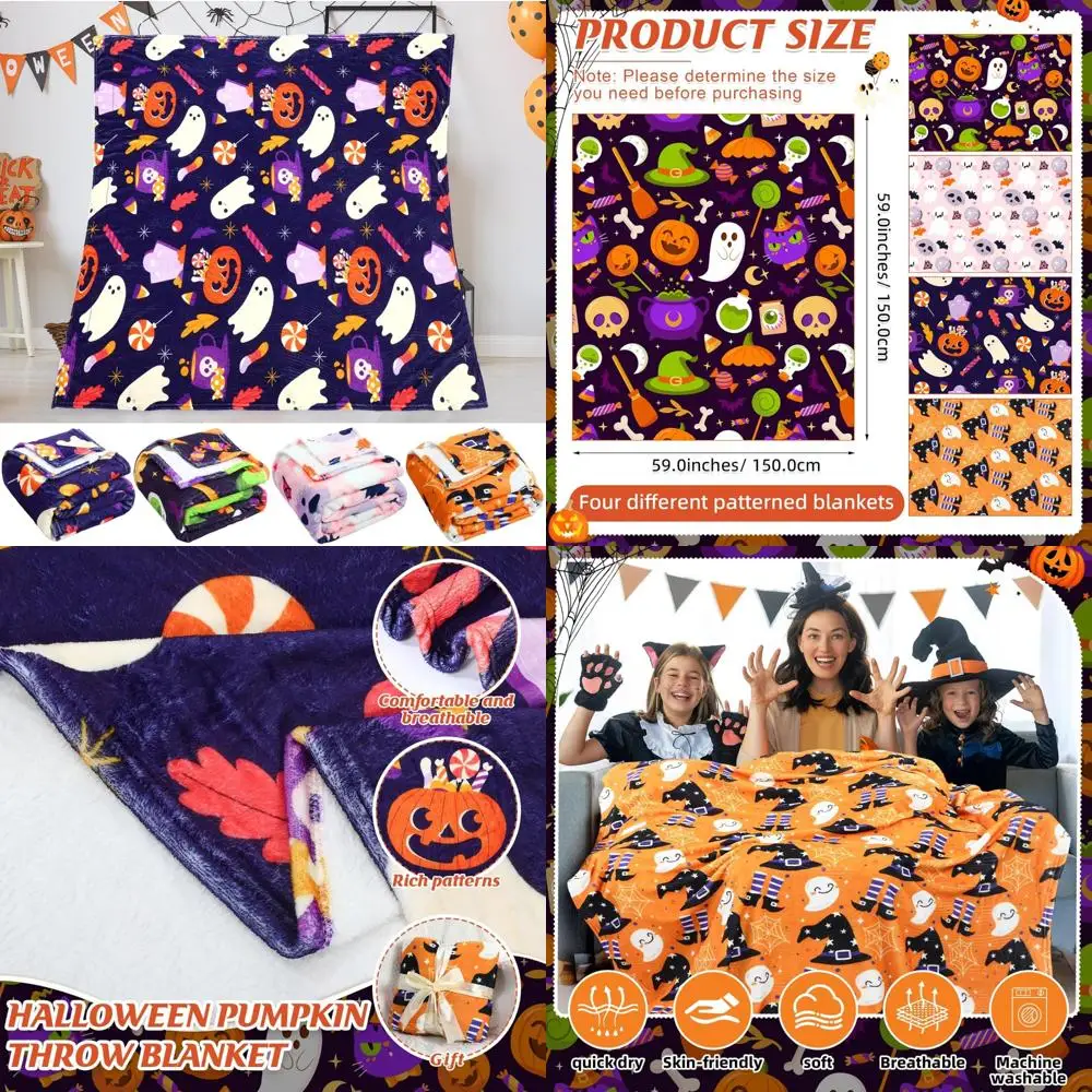 

Фланелевые одеяла на Хэллоуин с тыквой, черепом, призраком, летучей мышью, метлой, шляпой волшебника, костями и ботинками, плюшевыми игрушками для жуткого декора пикника