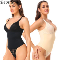 Women's V-neck Bodysuit Lace Open Crotch Shapewear Waist Trainer Lingerie Sexy Thong Slimming Sculpting  Underwear
