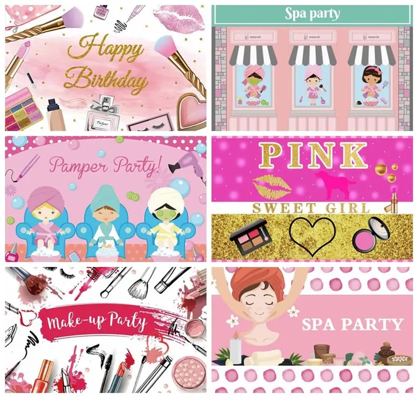 Laeacco Spa Make-up Pamper Party Backdrops For Girl Birthday Photography Backgrounds Home Studio Cosmetic Shop Decor Photophone