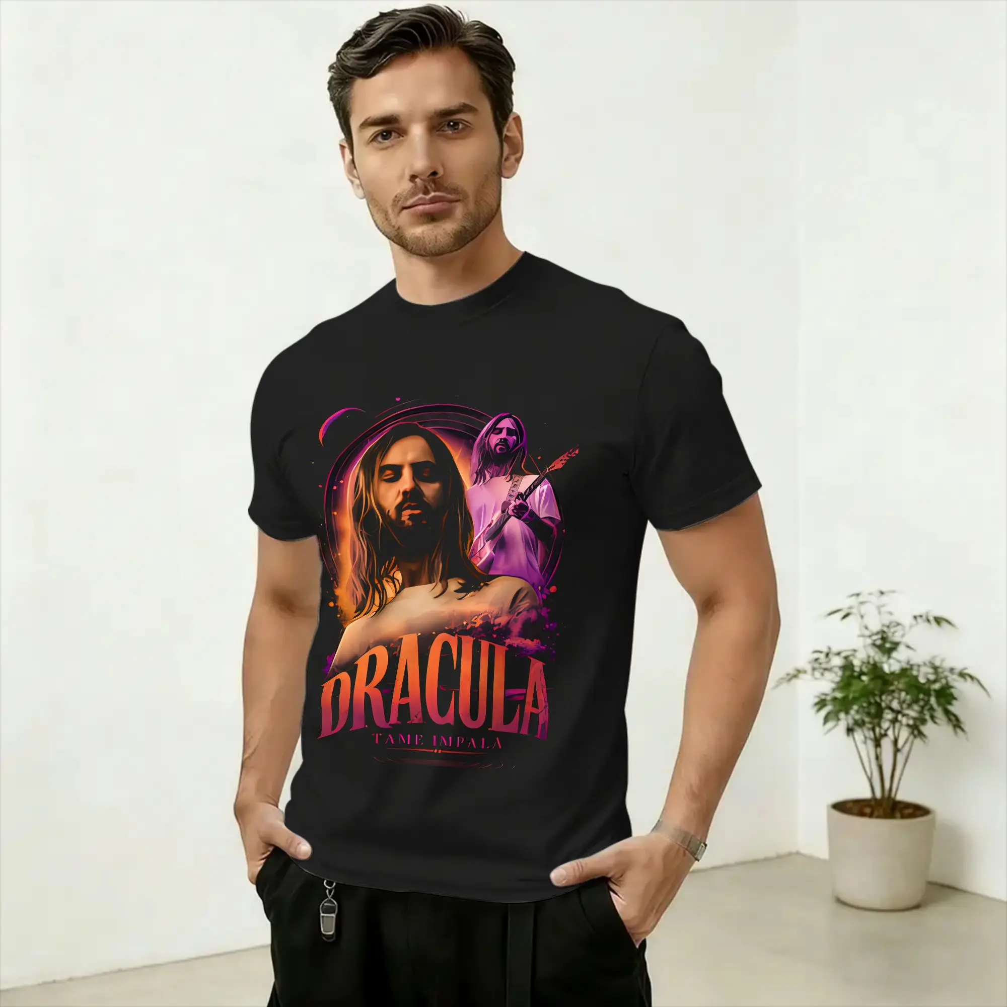 Tame Impala Dracula T-Shirts Men  Novelty 100% Cotton Tees Round Neck Short Sleeve T Shirt Graphic Printed Clothing