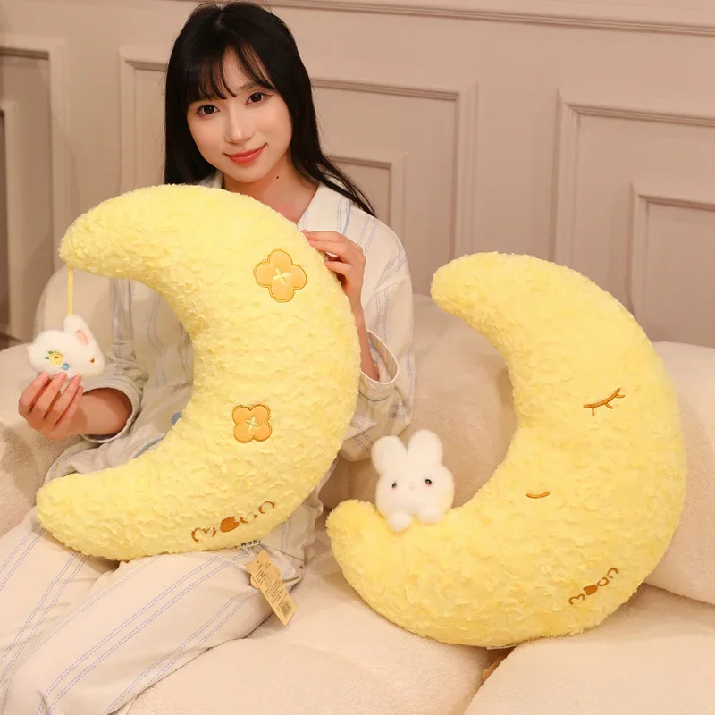 

45cm White Small Rabbit Yellow Moon Plush Pillow Stuffed Soft Natural Sky Cushion Sofa Chair Decoration Gift