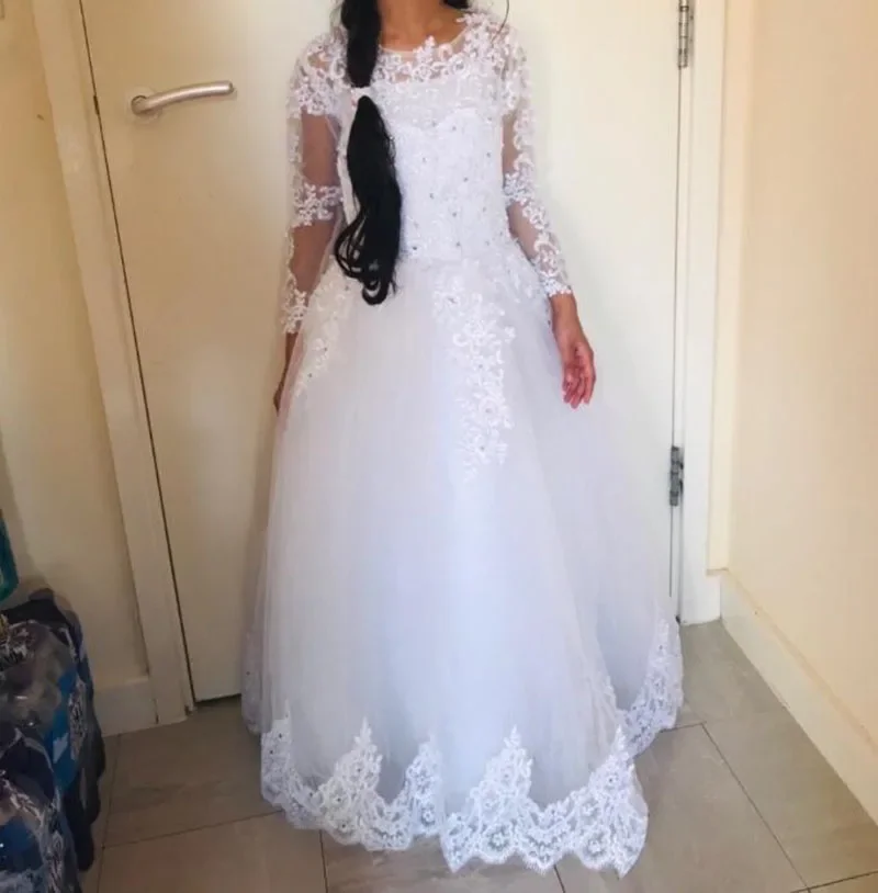 Vestidos de niña de flores con imágenes reales para boda, apliques de lentejuelas, vestido de princesa de primera comunión, vestido de baile de fiesta de manga completa para niño pequeño