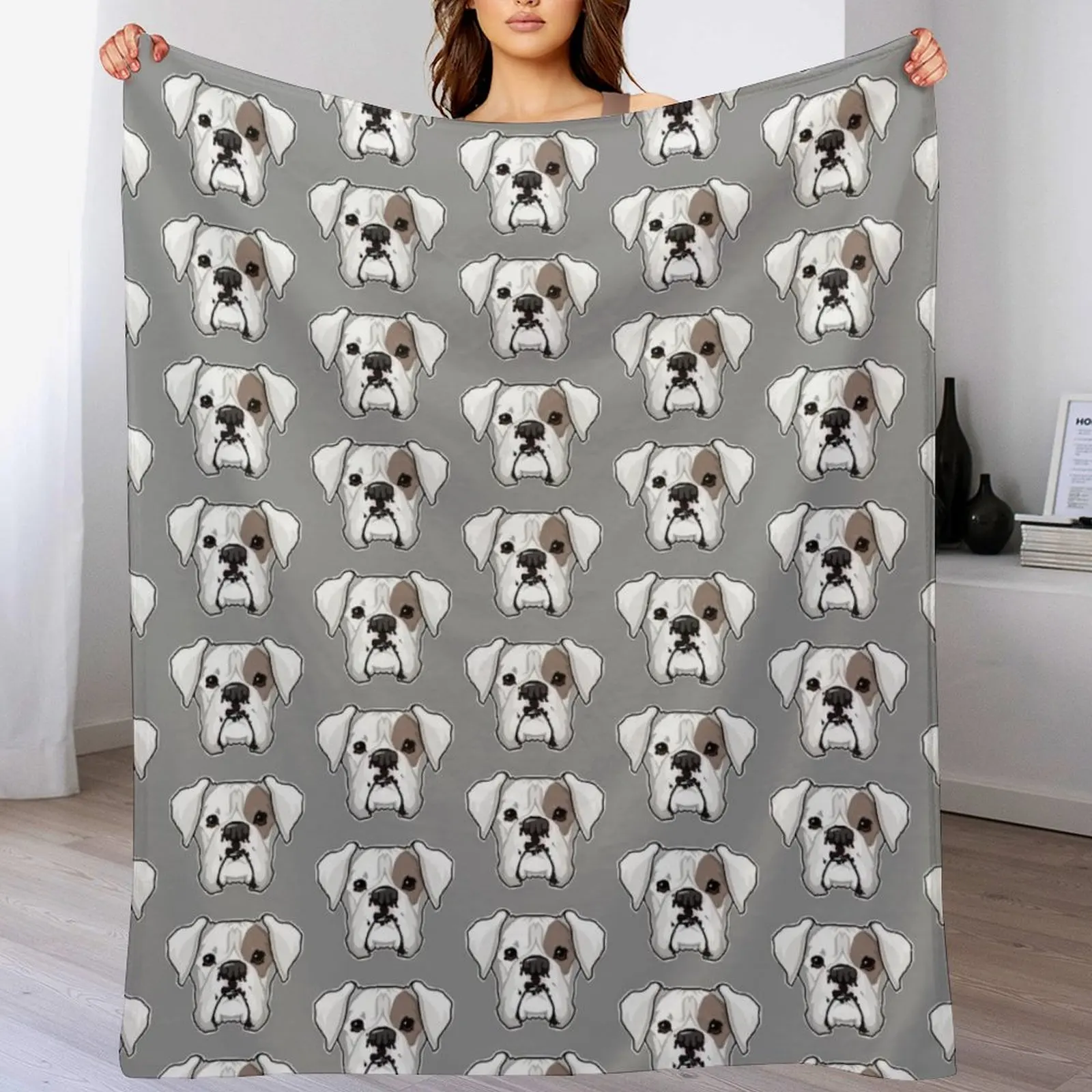 White Boxer with spot Throw Blanket Luxury Throw Softest Thermals For Travel Blankets