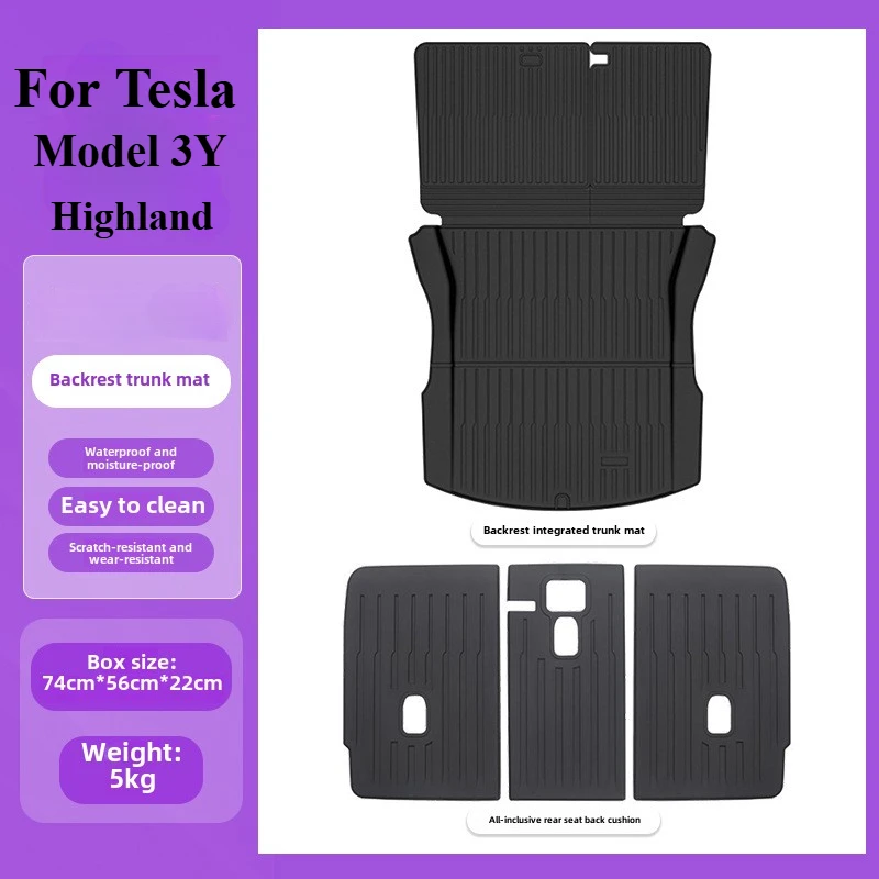 

For Tesla Model 3Y Highland 2024-2025 TPE Rear Trunk Mat Model3Y Seat Back Integrated Protector Mats