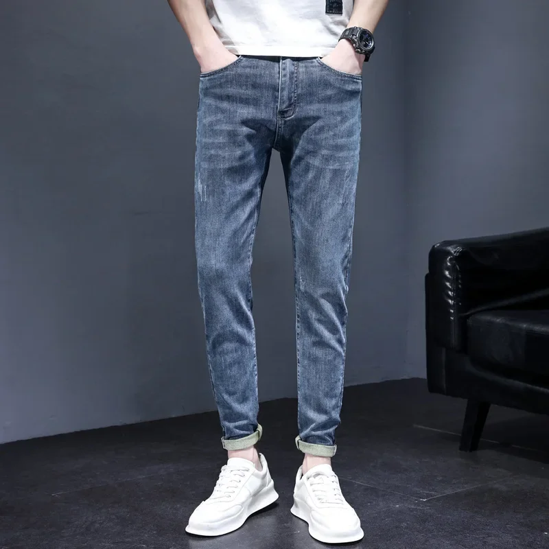 Men's Jeans Fashion Brand Spring And Autumn New Style Slim Fit Small Feet Fashion Casual Summer Thin Cropped Pants