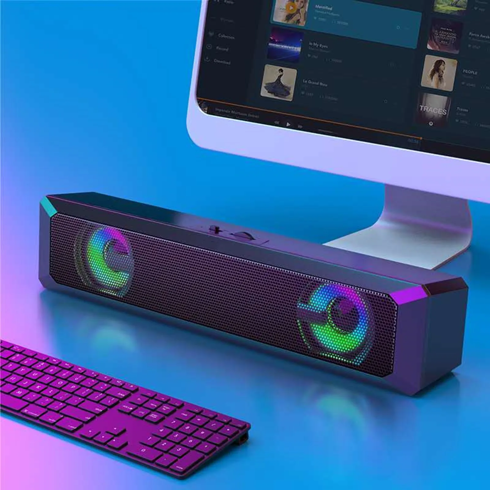 Wired Speaker Colorful Computer Speaker Long Strip Stereo Cool  Usb Luminous Rgb Speaker Desktop Portable Loudspeaker For Party