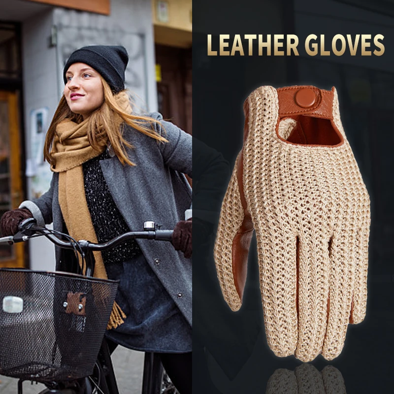 Autumn Winter Men\'s Wool Knitted Goatskin Touch Screen Gloves Locomotive mitten Car Driving Genuine Leather Motorcycle Gloves