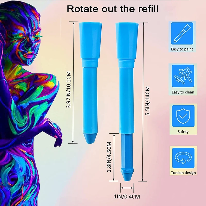 Glow In The Dark Face Body Paint Glow Sticks Markers Makeup Face Painting Kits, For Halloween And Parties