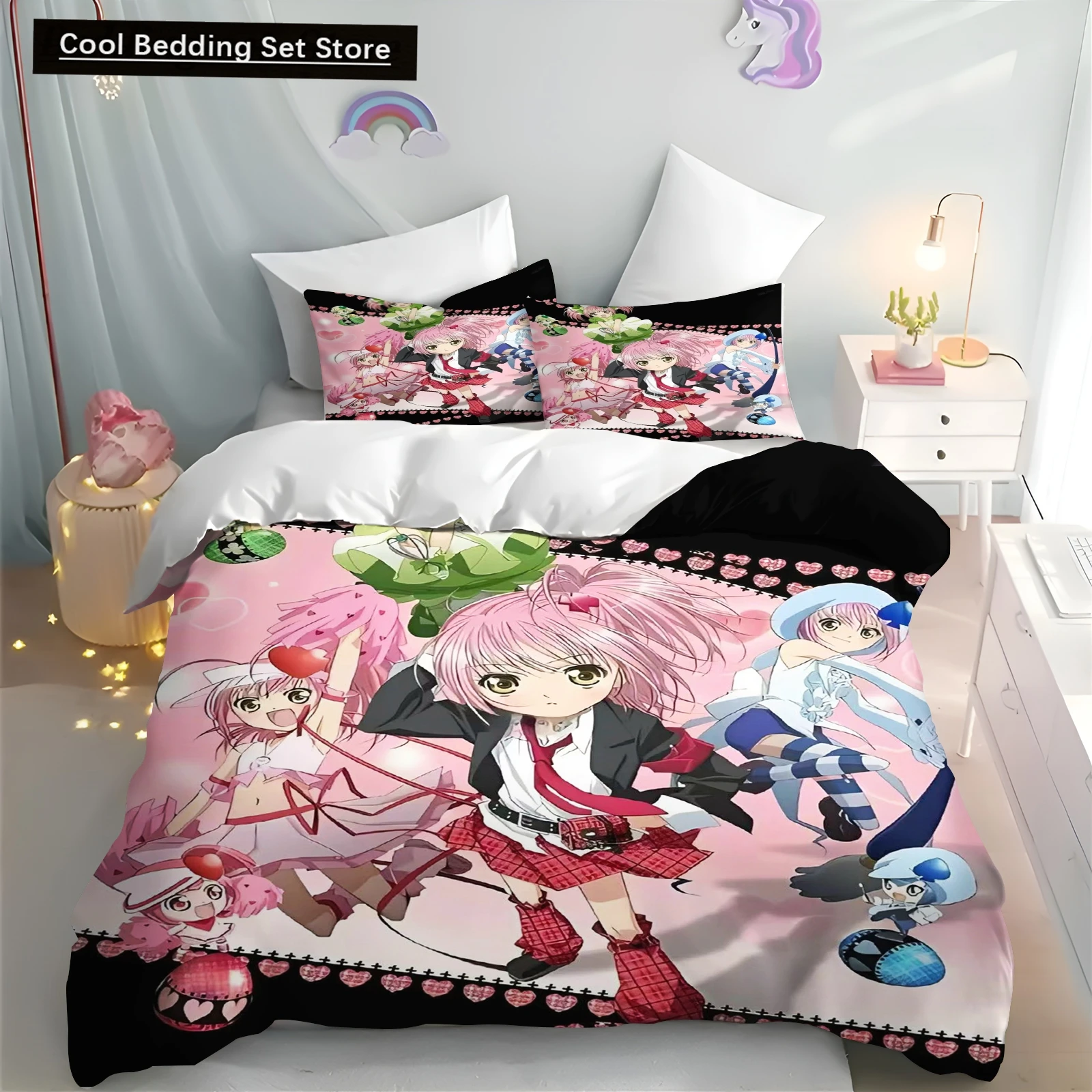 

Cartoon Shugo Chara Duvet Cover 3-Piece Set Children Hinamori Amu Cute Polyester Soft Breathable Comforter Animation Bedding set