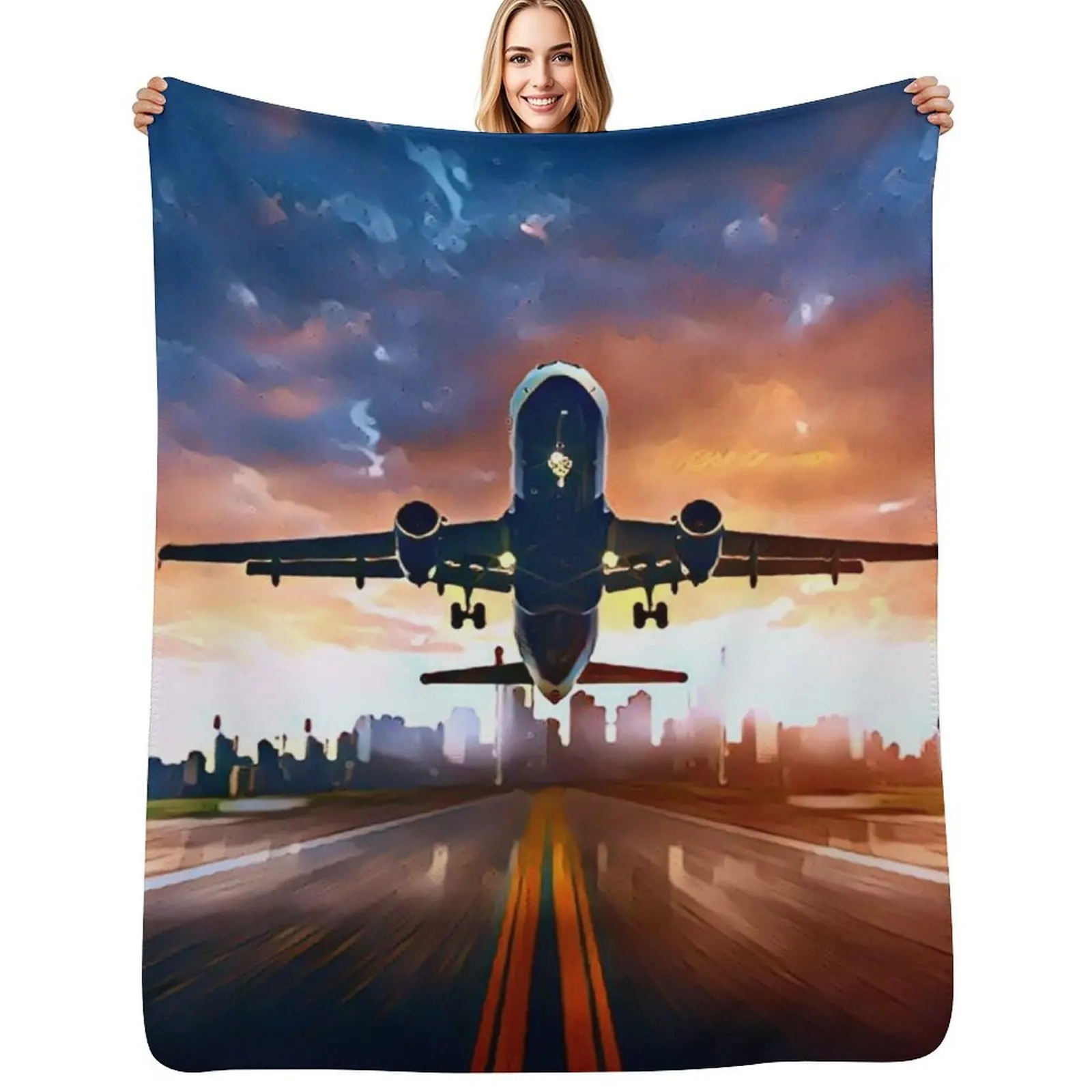 Take Off (Plane Leaving the city) Throw Blanket Plaid on the sofa Decorative Sofas Soft Big Loose for sofa Sleeping Bag Blankets