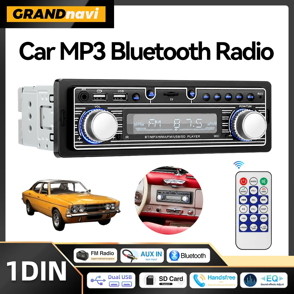 1din-mp3プレーヤー-レトロステレオカーステレオ-fm-eq-デジタルbluetooth-sd-デュアルusb充電-ダッシュボード内aux入力付き