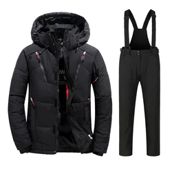 Novo inverno terno de esqui térmico dos homens à prova de vento jaqueta e babadores calças conjunto masculino neve traje snowboard wear macacão