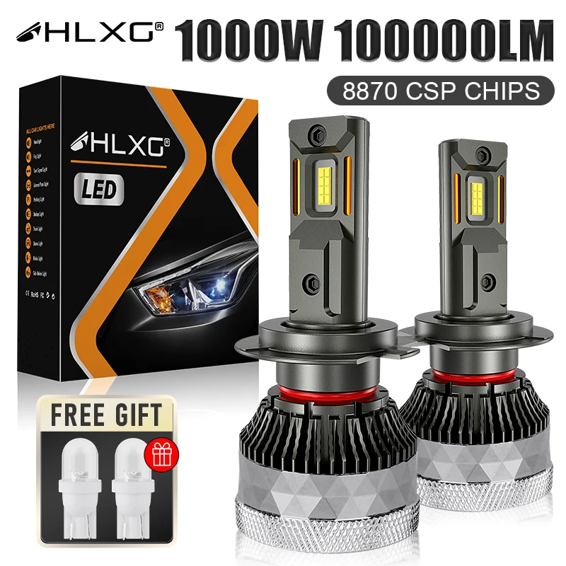 HLXG 1000W H4 H7 LED Headlight Bulb CANBUS 100000LM H1 H8 H11 9005 HB3 9006 HB4 9012 HIR2 Light High Low Beam Auto Fog Lamp 12V