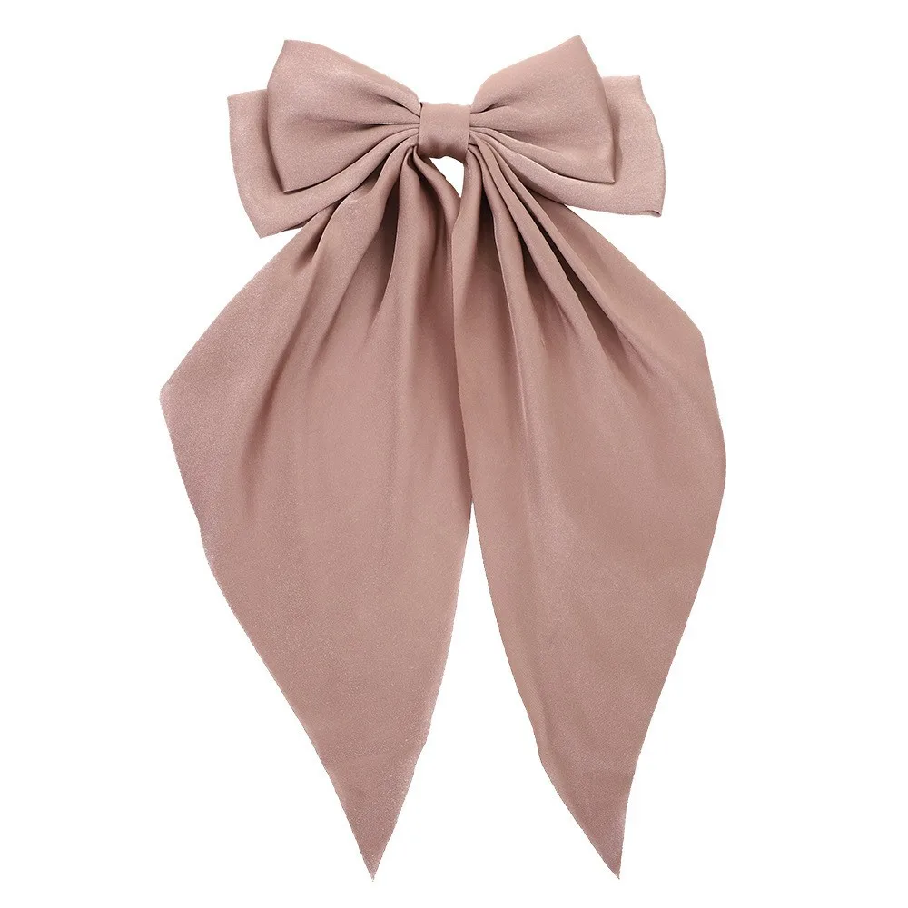 

Extra Long Ribbon Hair Clip, Pure Color Satin Big Bow for Ponytail & Bun, Women's Elegant Back of Head Hair Accessory A