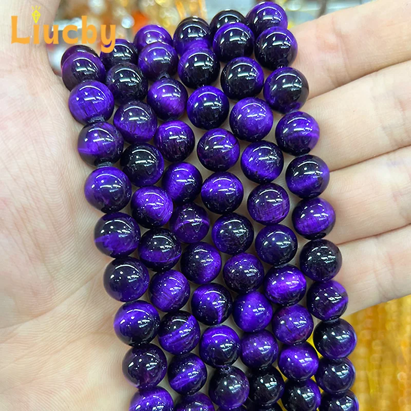 Natürliche Edelsteinperlen aus violettem Tigerauge, glatte Perlen für die Schmuckherstellung, DIY-Armbänder, Ohrringe, Halsketten, 15' Großhandel 6/8/10/12mm – Detail 4