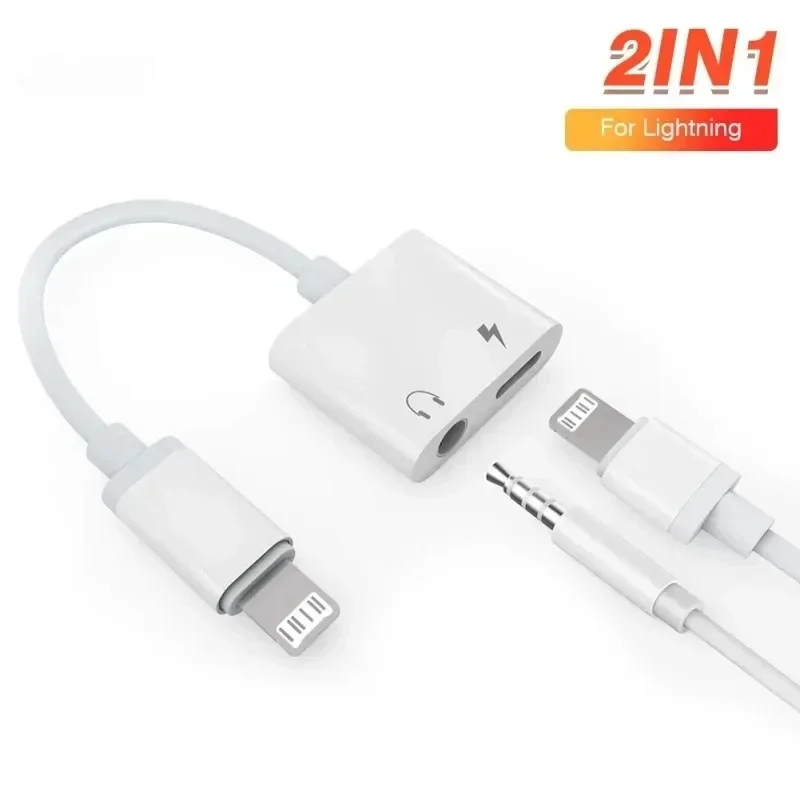 8pin To 3.5 Mm Headphone Jack Charger Splitter Converter Audio OTG Adapter for IPhone 15 14 13 12 11 Pro Aux Jack Headphone