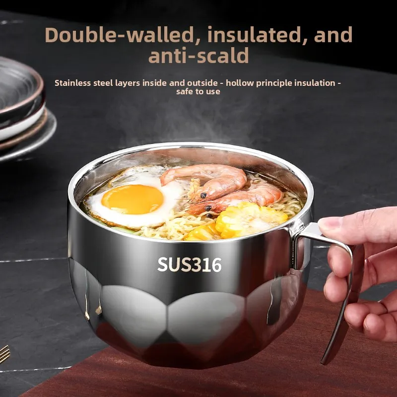 YJQ stainless steel thickened large canteen bento box with lid rice jar instant noodle bowl