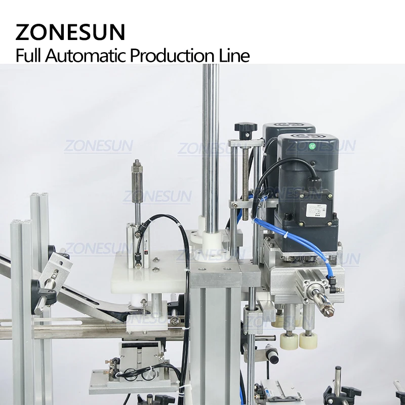 ZONESUN Desktop Automatic 4 Heads Ink Gel Water Liquid Filling Round PET Bottle Capping Labeling Machine With Cap Feeder