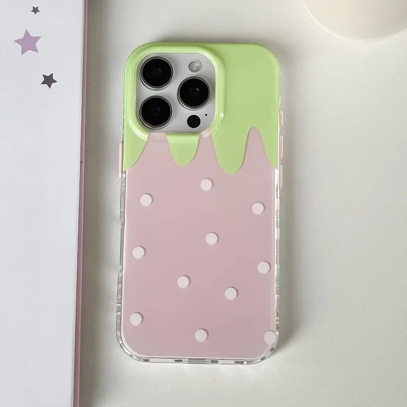 Funda de silicona rosa con lunares de fresa, lujosa y a prueba de golpes para iPhone 17 AIR 16 15 14 13 12 11 Pro MAX Plus, estilo Y2K 2