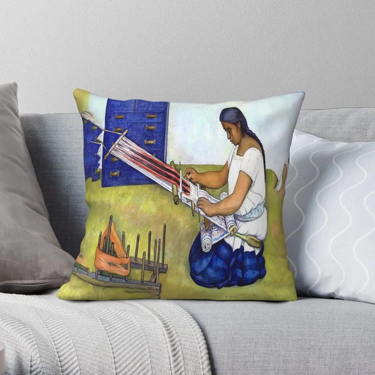 

Weaving By Diego Rivera 1936 Square Pillowcase Polyester Linen Velvet Creative Zip Decor Pillow Case Sofa Seater Cushion Cover