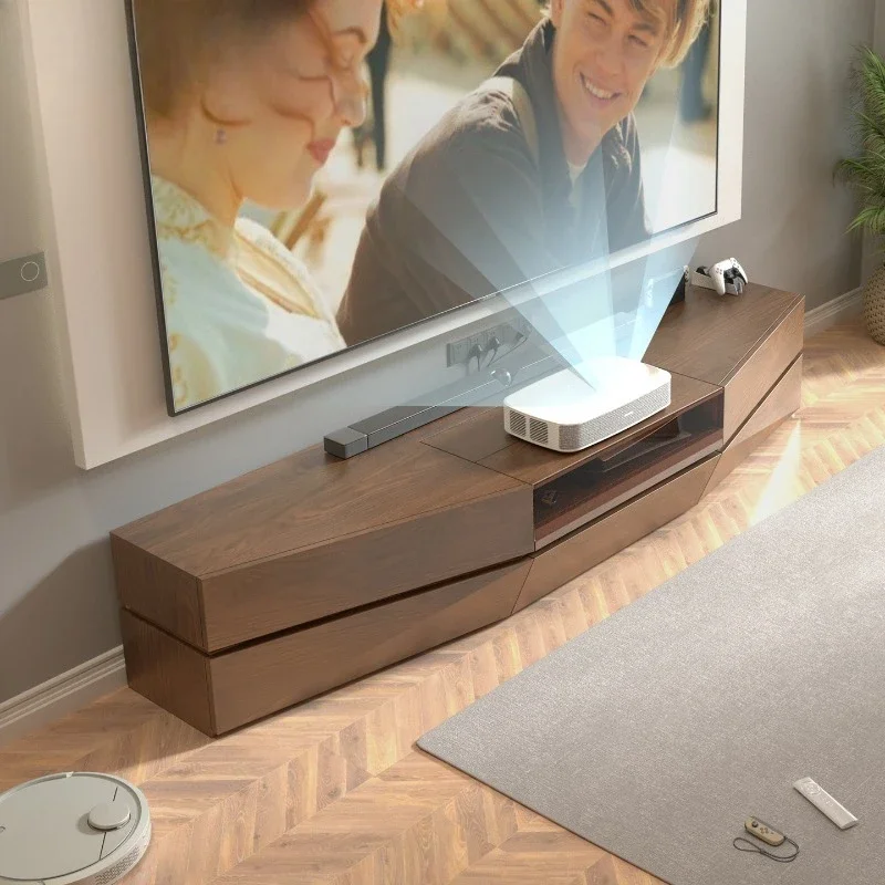 Pure solid wood laser TV cabinet large depth 3/3.2/2.8 meters 2.6 telescopic projector simple telescopic table floor