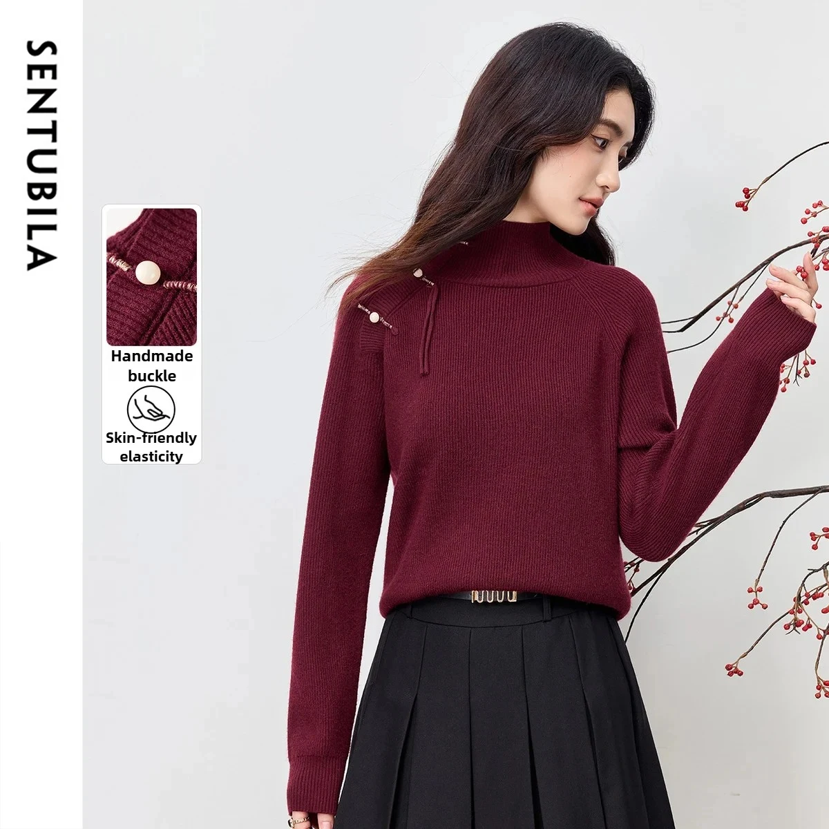 

SENTUBILA Chinese Style Pullovers Sweaters Women's Autumn Elegant Soft Knitted Jumpers Turtleneck Long Sleeve Tops W54EI3766