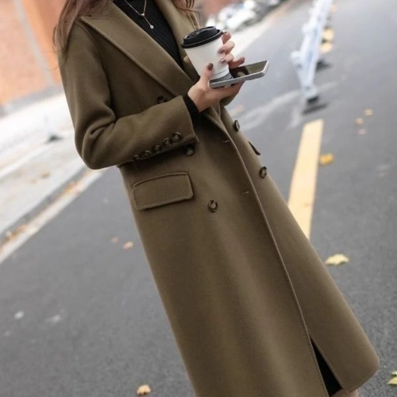 

Women Woolen Blend Coat Female Long Wool Hooded Double-breasted Jacket Windbreaker Ladies Pleated Cloak Large Size Tops Q309