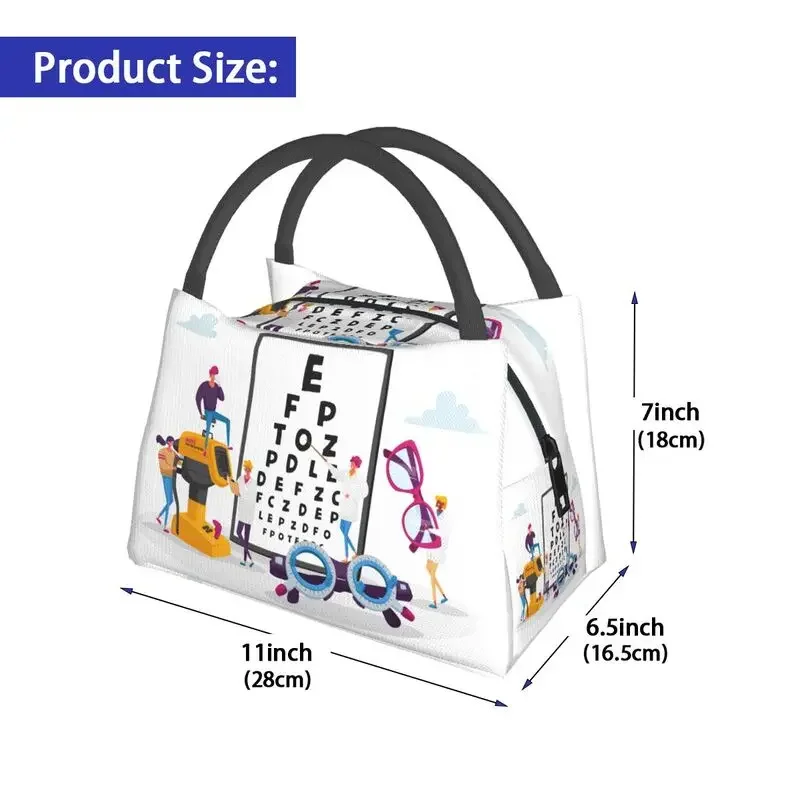 Optician Optometrist Lunch Bag Women Cooler Warm Insulated Eye Test Snellen Chart Lunch Box for Work Pinic Food Tote Bags