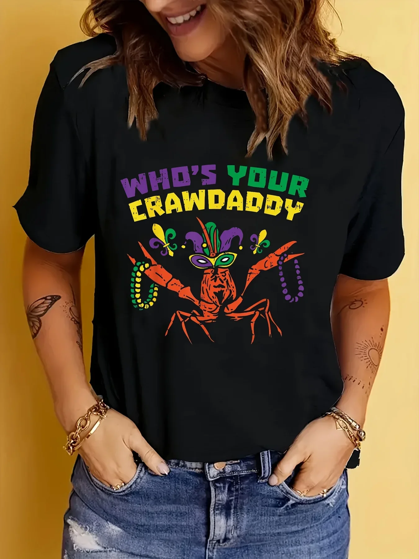 Whos Your Crawdaddy Crawfish Jester Beads Mardi Gras T-Shirt Women T-Shirt New Style Women's T shirt Tee Tops Fashion Clothing