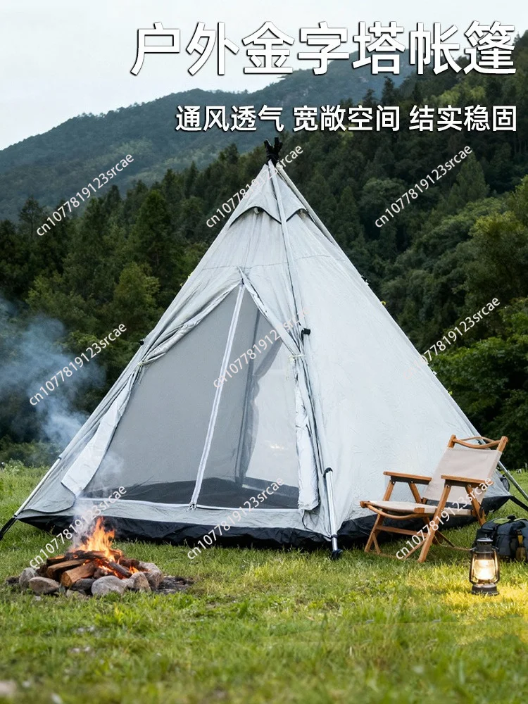 Waterproof Outdoor Camping Tent 2-3 Person Indian Pyramid Design Backpacking Portable Lightweight Double Layer Pyramid Tent